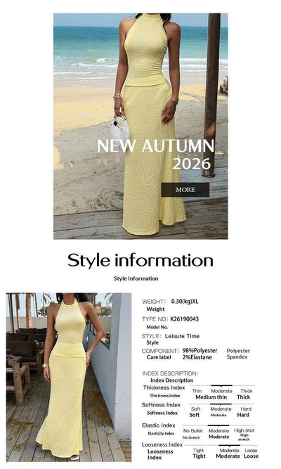 Casual Resort-Style Two-Piece Set - Sleeveless Choker Neck