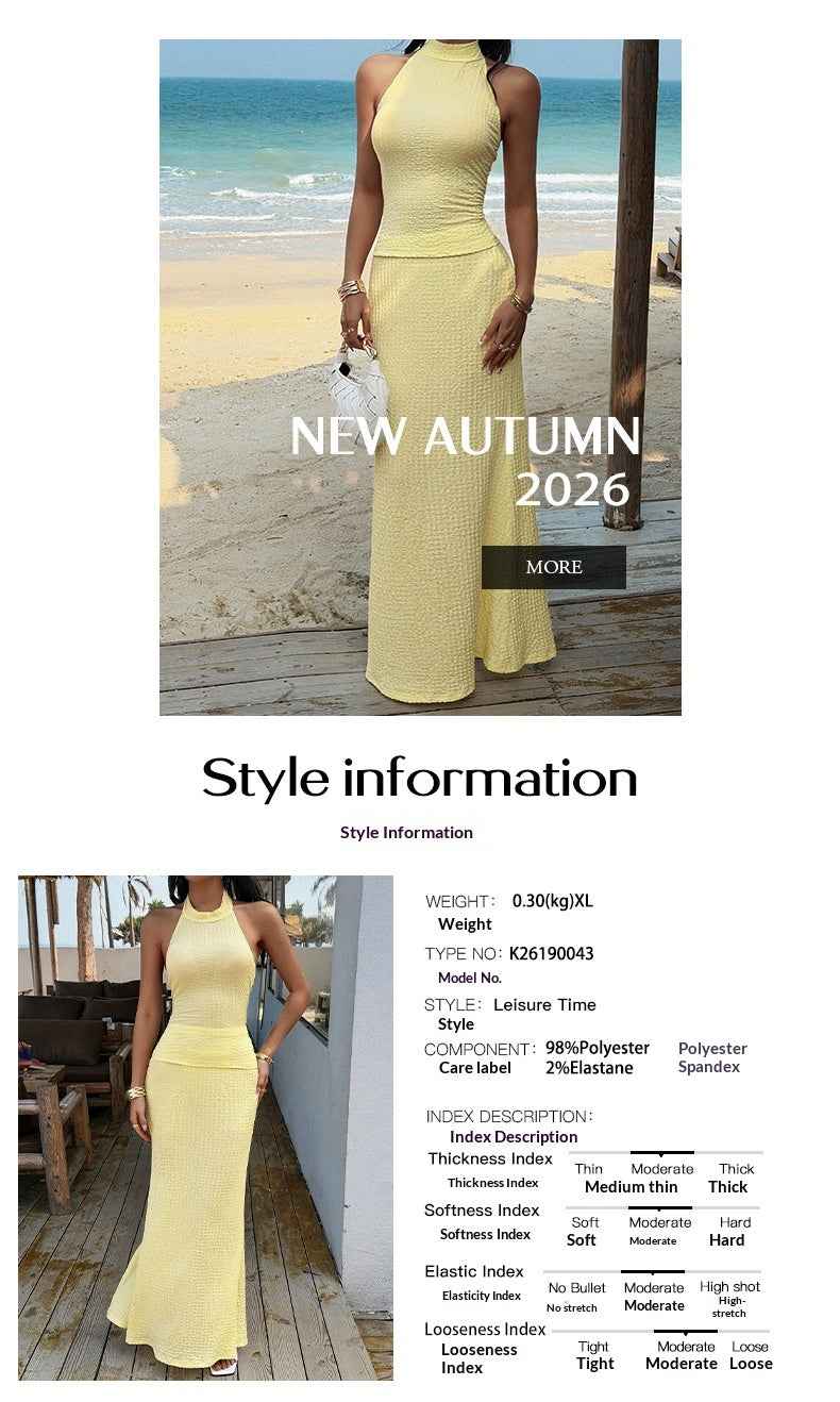 Casual Resort-Style Two-Piece Set - Sleeveless Choker Neck