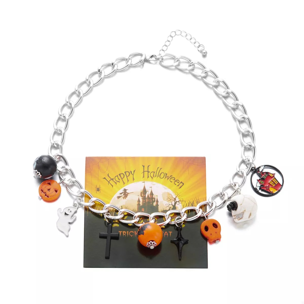 Halloween Charm Chain Necklace - Spooky Statement Jewelry - Fashions Envy