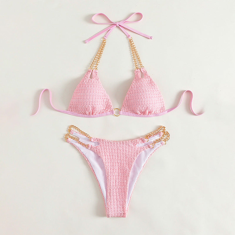 Cow Stripe Swimsuit - Backless Chain Split Style