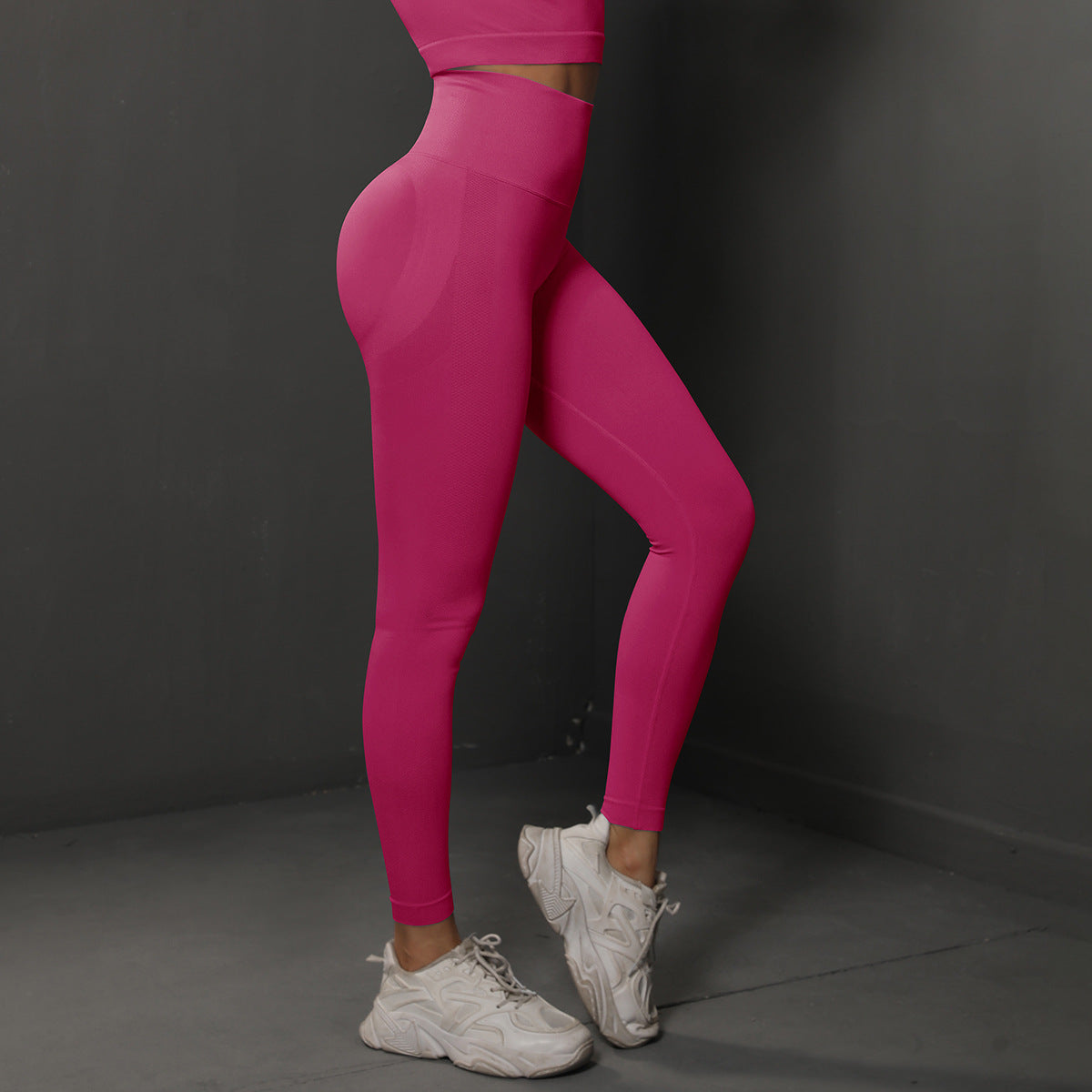 High Waist Workout Leggings - Ribbed Waistband and Ankle Fit