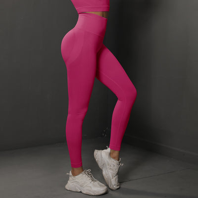 High Waist Workout Leggings - Ribbed Waistband and Ankle Fit