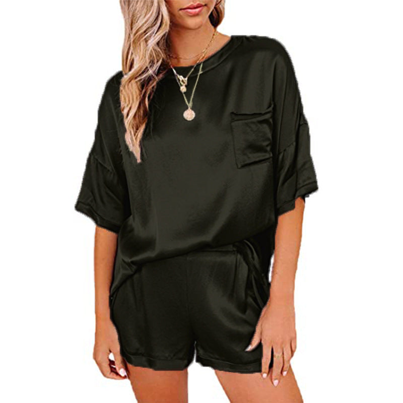 Silk Pajama Set - Short Sleeve Sleepwear Loungewear