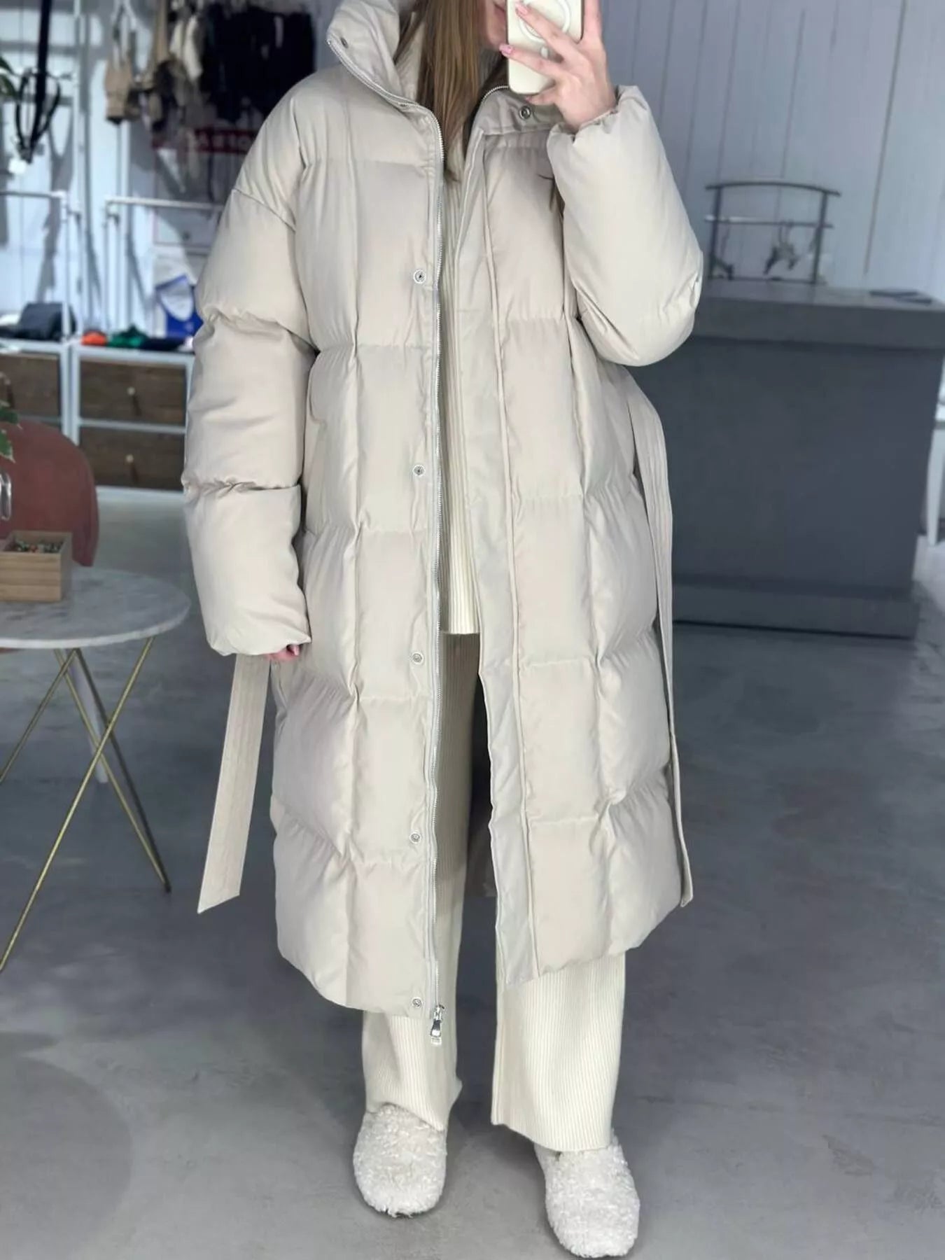 Longline Winter Coat - Padded with Belt - Fashions Envy