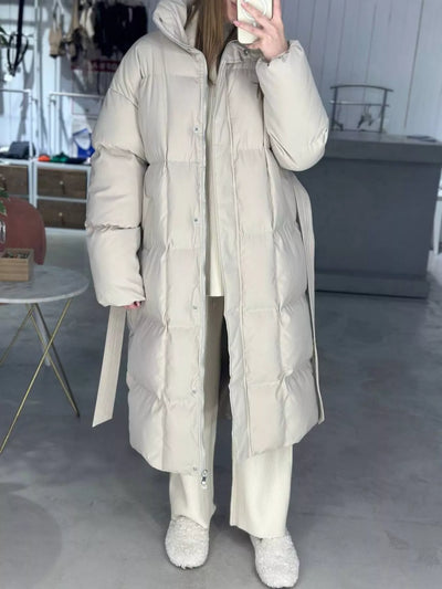 Longline Winter Coat - Padded with Belt - Fashions Envy