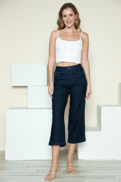 Judy Blue Full Size Side Seam Braid Detail Crop Wide Leg Jeans - Fashions Envy