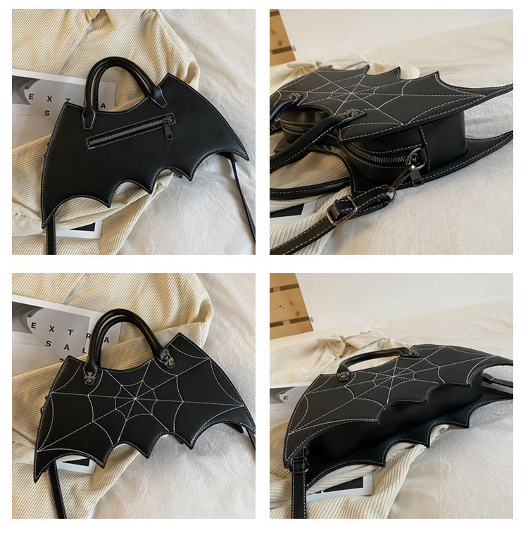 Bat Wing Spider Web Crossbody Bag - Gothic Halloween Handbag