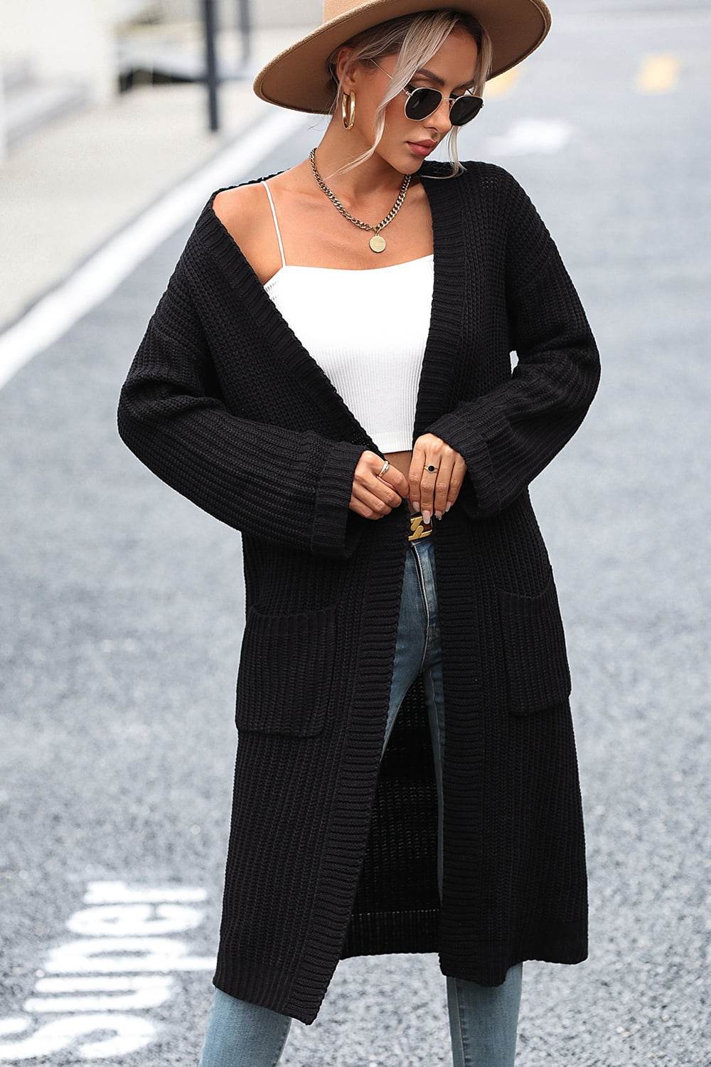 Women's Dropped Shoulder Cardigan in Cream - Fashions Envy