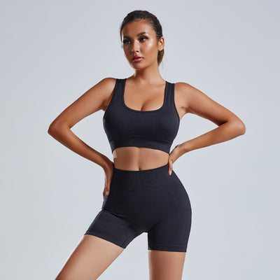 2PC Yoga Set - Seamless Sports Bra & Shorts Workout Set - Fashions Envy