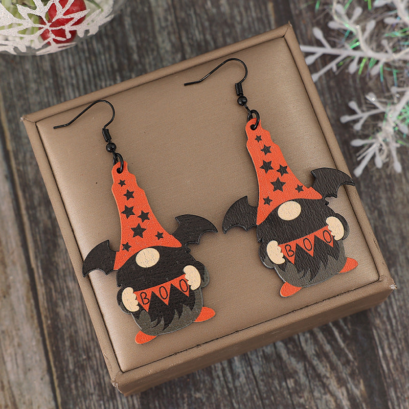 Wooden Point Hat Gnome Shape Earrings - Fashions Envy