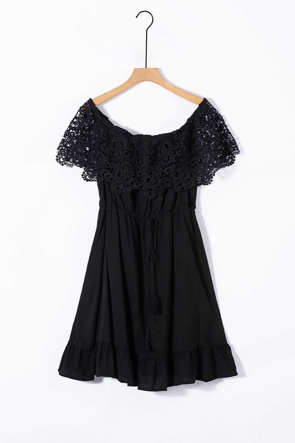 Black Off-the-shoulder Lace Sleeves Plus size Dress