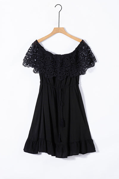 Black Off-the-shoulder Lace Sleeves Plus size Dress