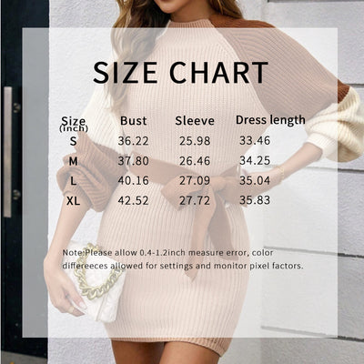 Color Block Sweater Dress - Midi Bodycon with Tie Waist