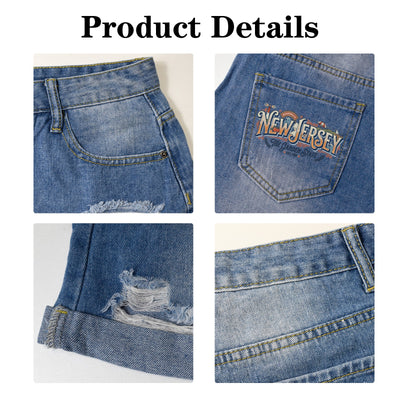 Light Wash New Jersey Garden State Denim Shorts - Pocket Print