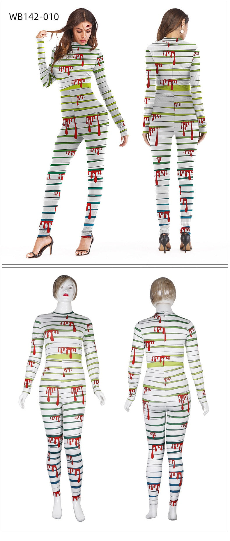 Skeleton Rose & Mummy Catsuit - 3D Print Halloween Jumpsuit