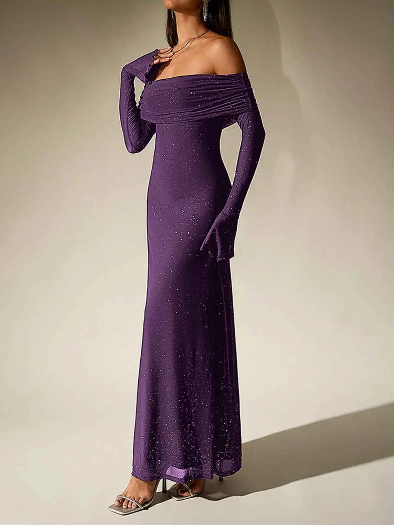 Glitter Off-Shoulder Maxi Dress