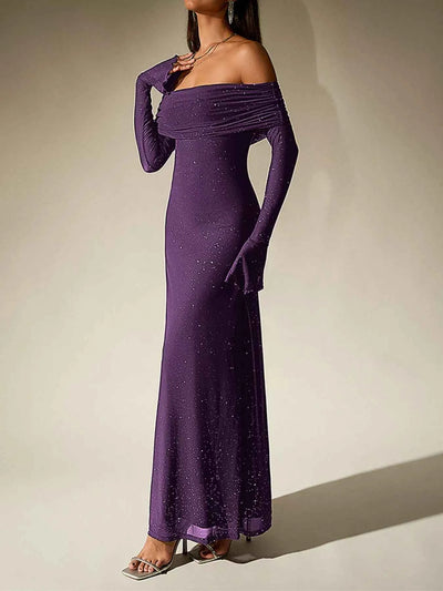 Glitter Off-Shoulder Maxi Dress
