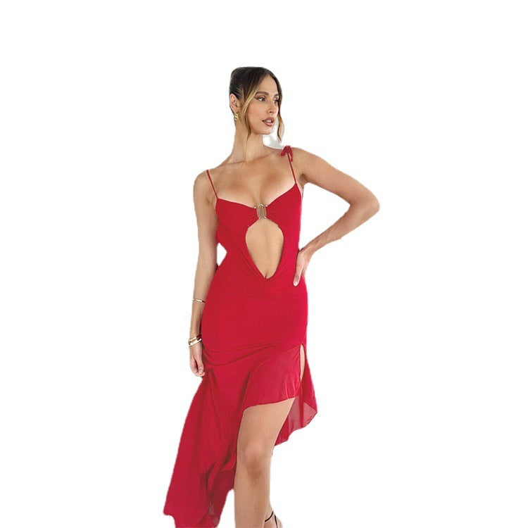 Women's Split Leg Maxi Dress - Sheath Cut-out Design - Fashions Envy