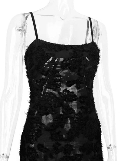 Black Maxi Dress - Lace Spaghetti Strap Gown