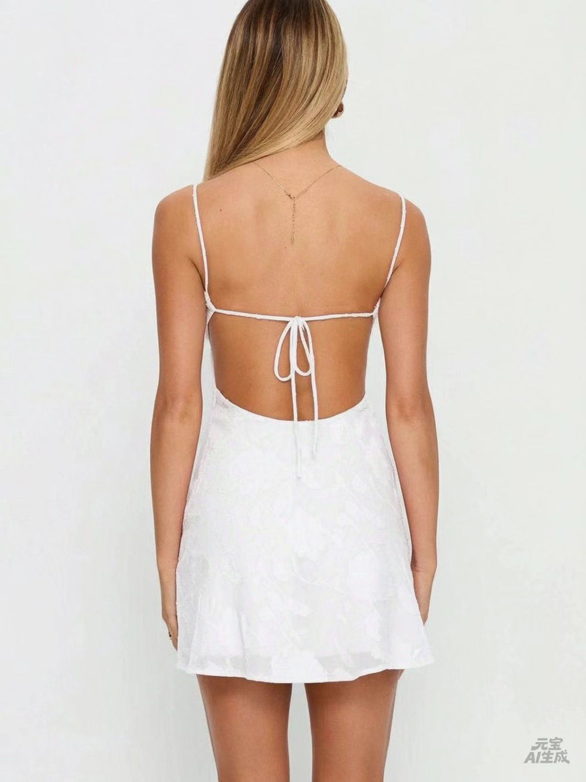 Spaghetti Strap Mini Dress - Open Back & Tie Closure