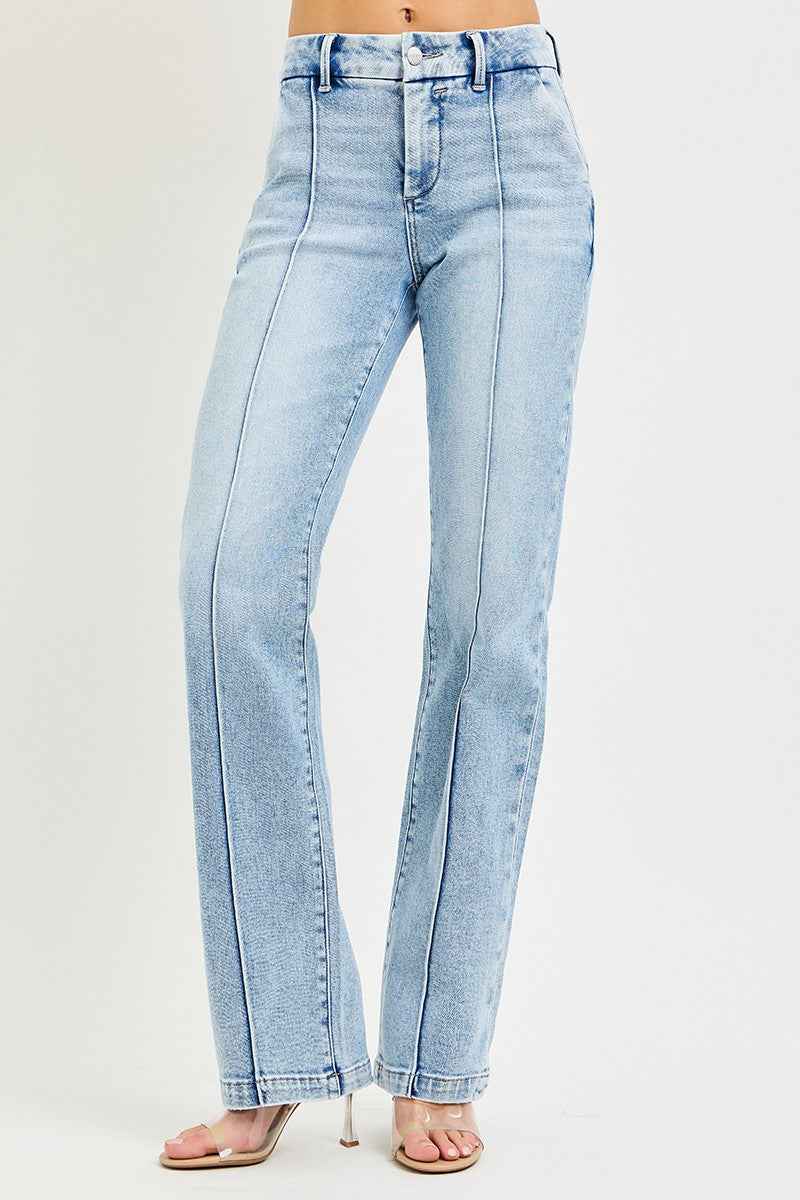 RISEN Tummy Control High Rise Straight Jeans - Pin Tuck