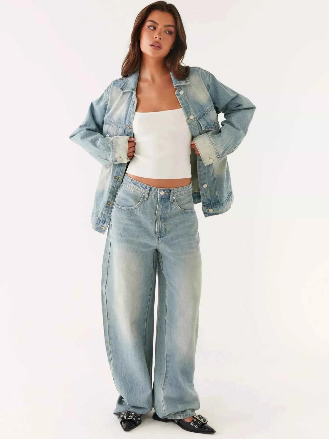 Button Up Denim Jacket and Jeans Set