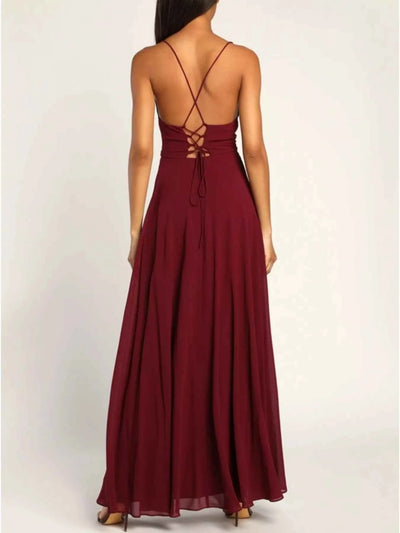 Slit Maxi Dress - Lace-Up Backless Gown