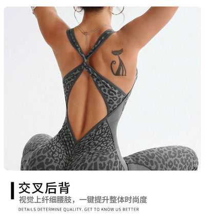 Cross-Back Flared Yoga Jumpsuit - Open Back and Scoop Neck