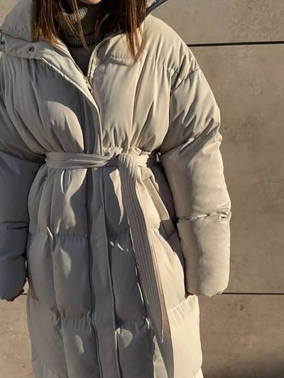 Longline Winter Coat - Padded with Belt - Fashions Envy