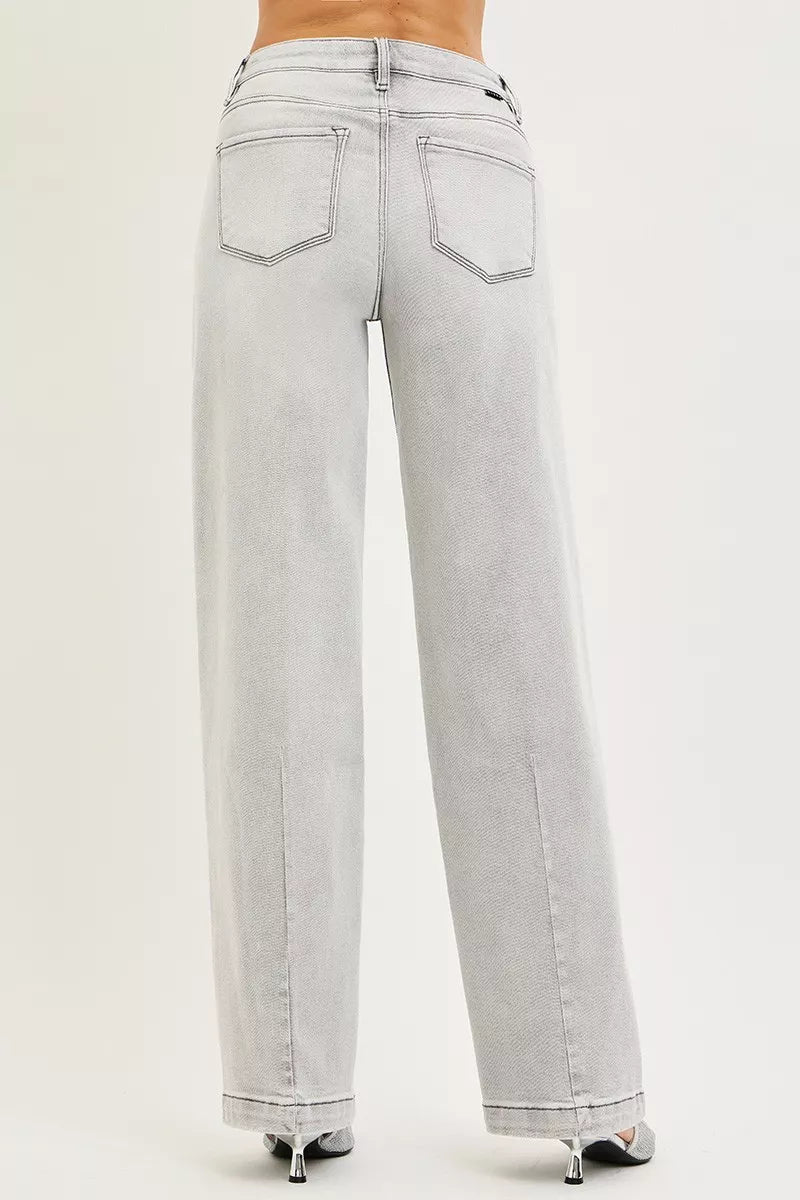 RISEN Slouchy Baggy Jeans - Contrast Stitching Relaxed Fit - Fashions Envy