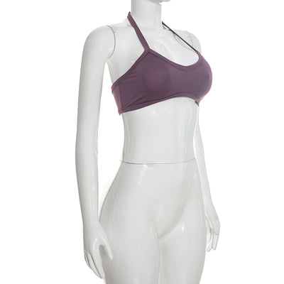 Three-Piece Capri Activewear Set - V-Neck Top and Halter Bra