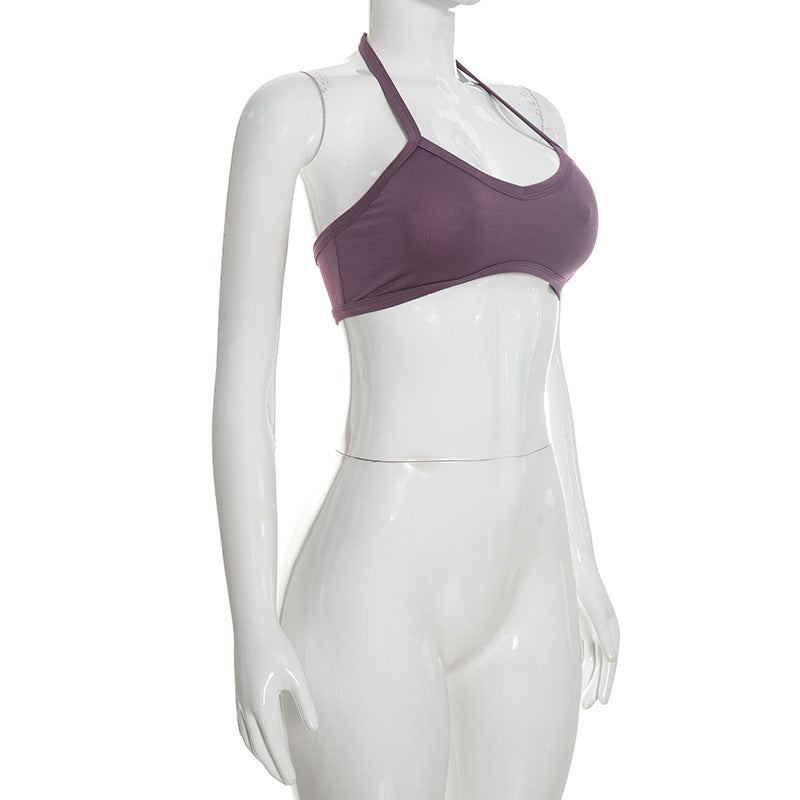 Three-Piece Capri Activewear Set - V-Neck Top and Halter Bra
