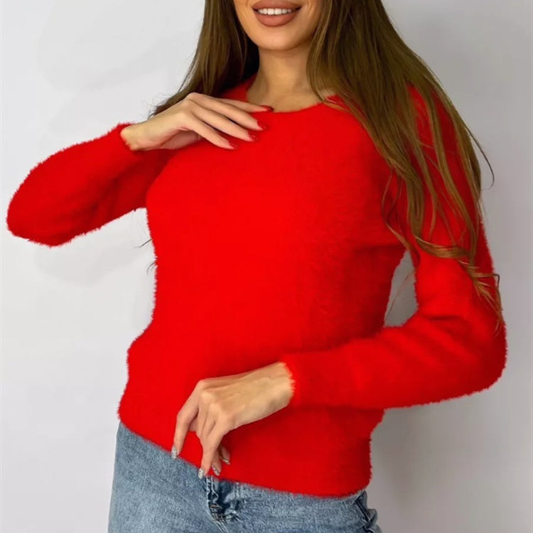 Pullover Crew Neck Sweater - Plush Round Neckline