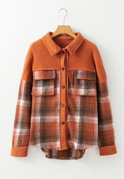 Plaid Long Sleeve Jacket - Unlined Button Up Coat