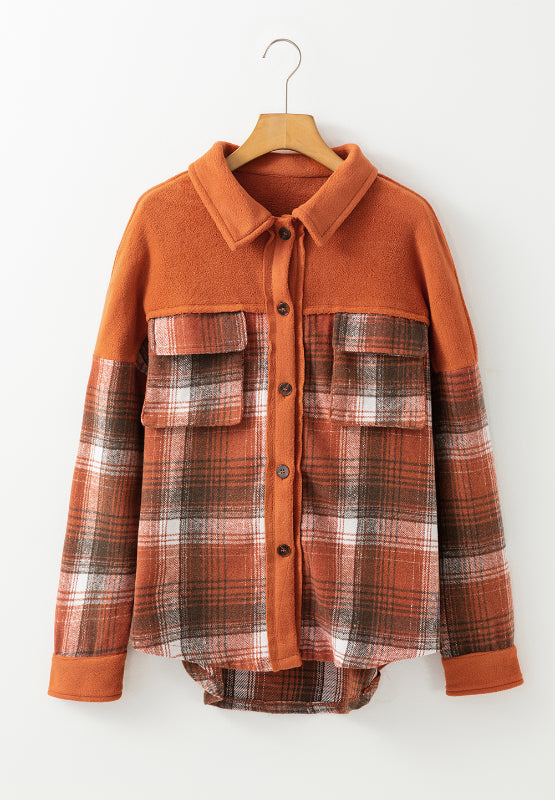 Plaid Long Sleeve Jacket - Unlined Button Up Coat