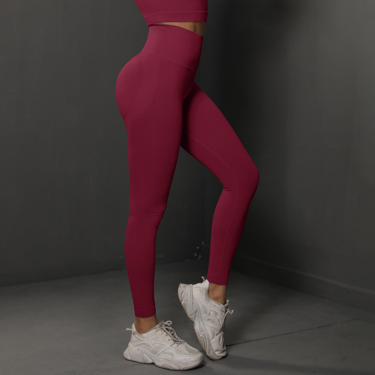 High Waist Workout Leggings - Ribbed Waistband and Ankle Fit