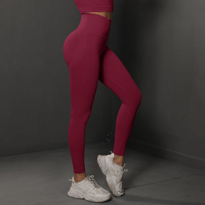 High Waist Workout Leggings - Ribbed Waistband and Ankle Fit