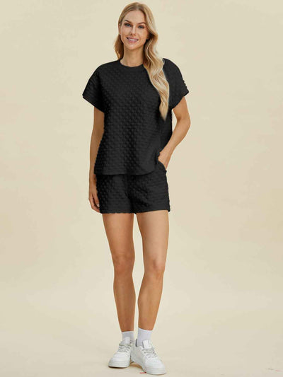 Double Take Full Size Texture T-Shirt and Shorts Set