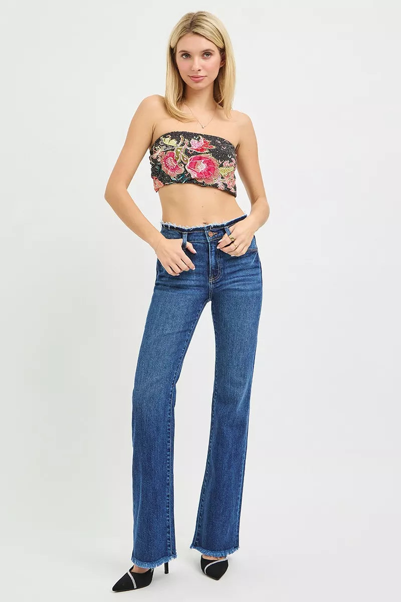 RISEN Bootcut Jeans - Mid Rise Frayed Waistband Plus Size - Fashions Envy