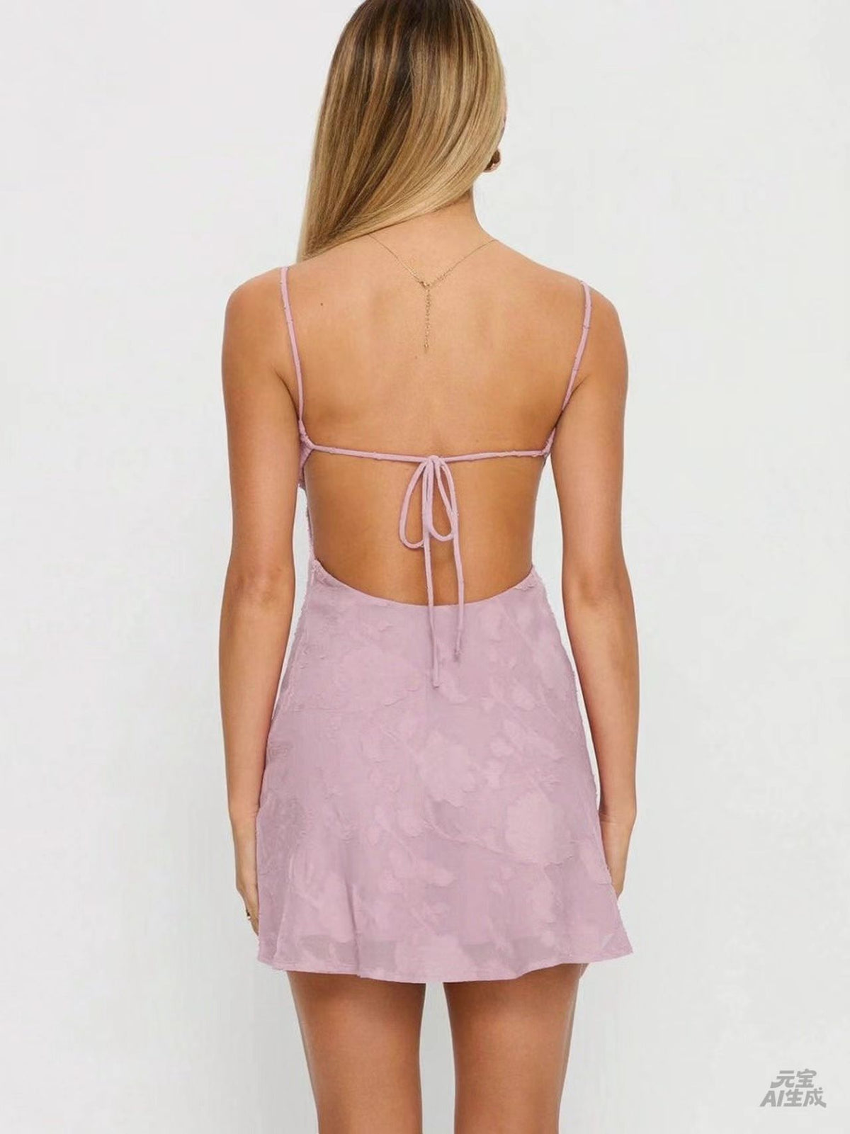 Spaghetti Strap Mini Dress - Open Back & Tie Closure