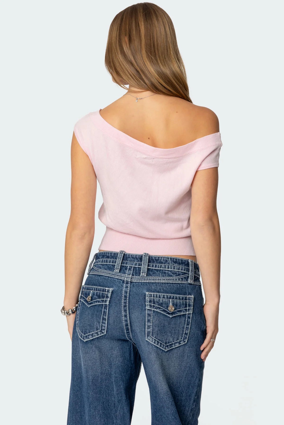Asymmetric Shoulder Crop Top - Draped Front and Fitted Waist