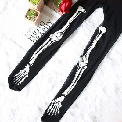 Black Skeleton Pantyhose - Full Leg Bone Print