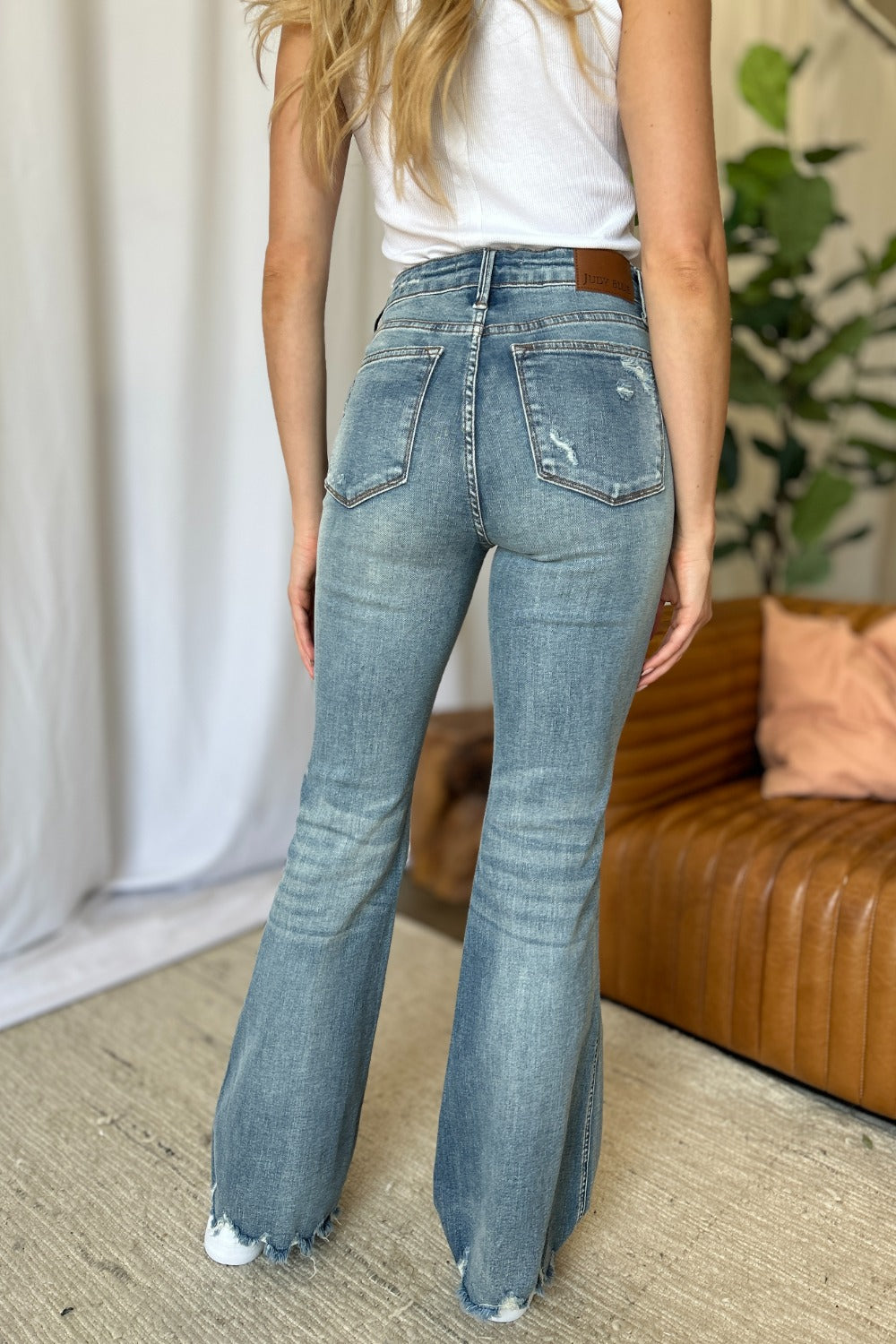 Judy Blue Full Size Medium Rise Tummy Control Destroy Flare - Fashions Envy