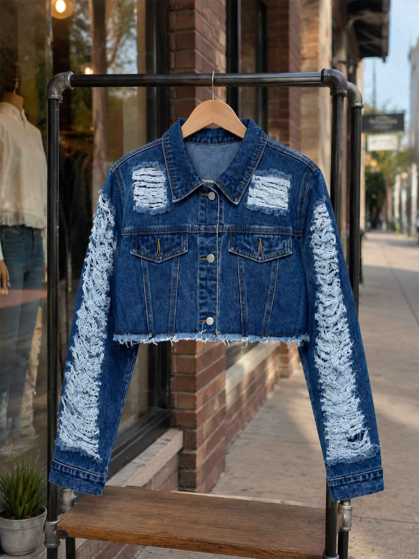 New Women's Vintage Distressed Washed Denim Shorts And Jacket, Slim Fit, Casual Summer Style