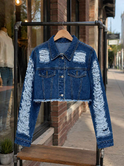 New Women's Vintage Distressed Washed Denim Shorts And Jacket, Slim Fit, Casual Summer Style