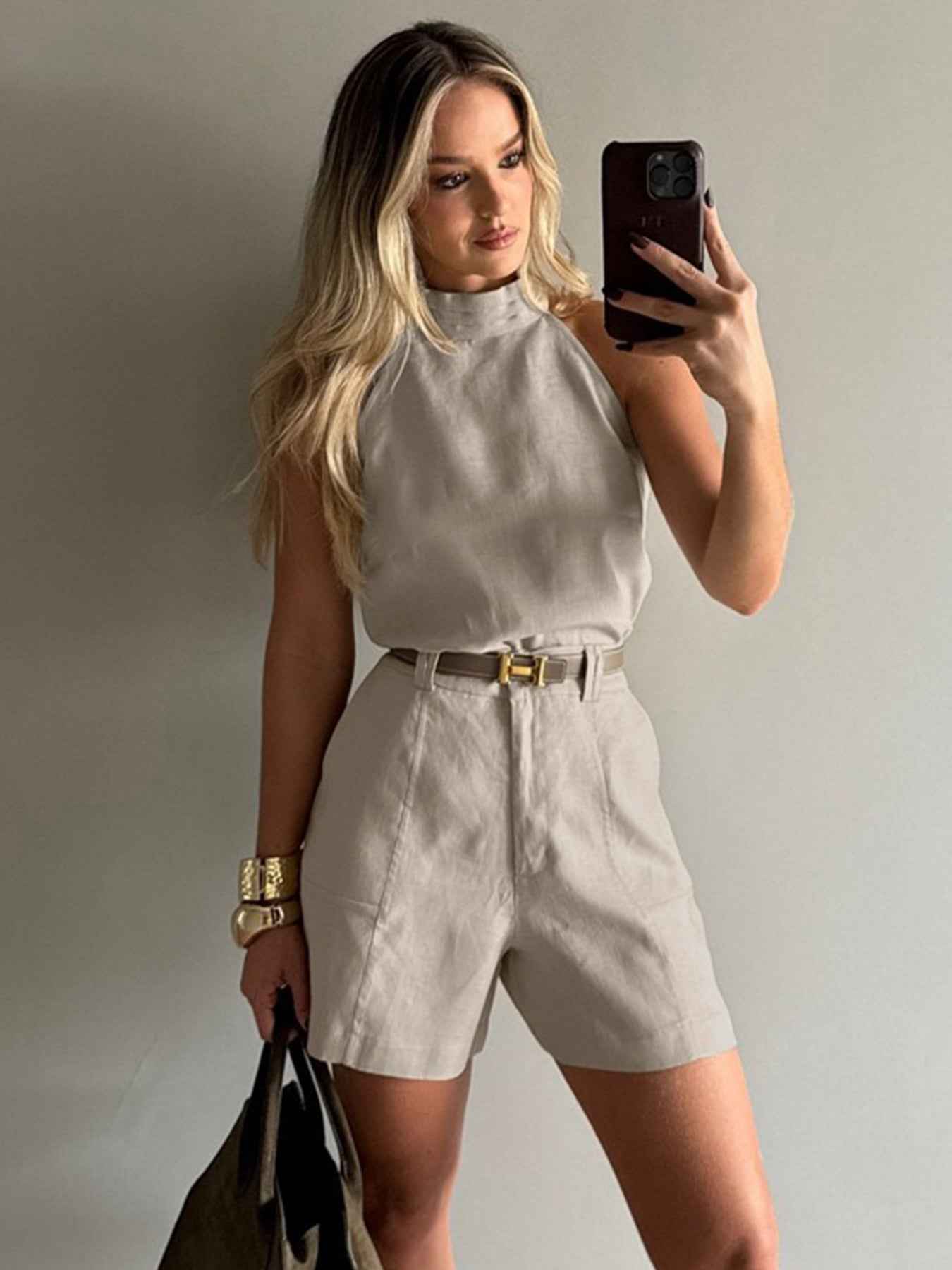 New Women's Elegant Two-piece Set Off Shoulder Sleeveless Top And High Waisted Shorts, Summer Women's Set
