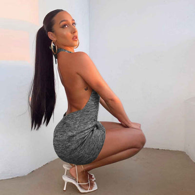 Backless Halter Dress - Sexy Bodycon Mini Dress - Fashions Envy