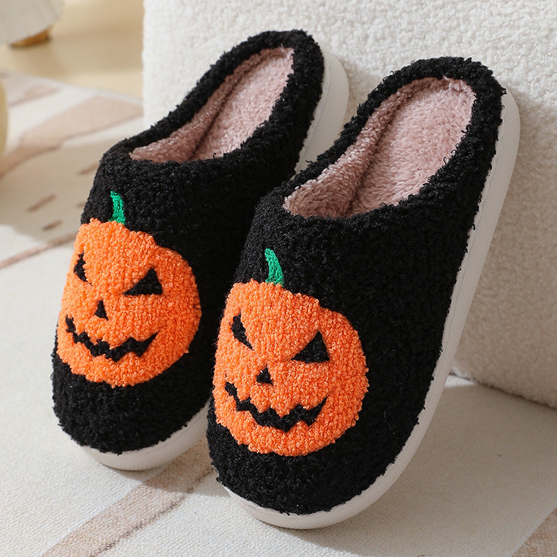 Pumpkin Slippers - Halloween Cartoon Plush House Shoes