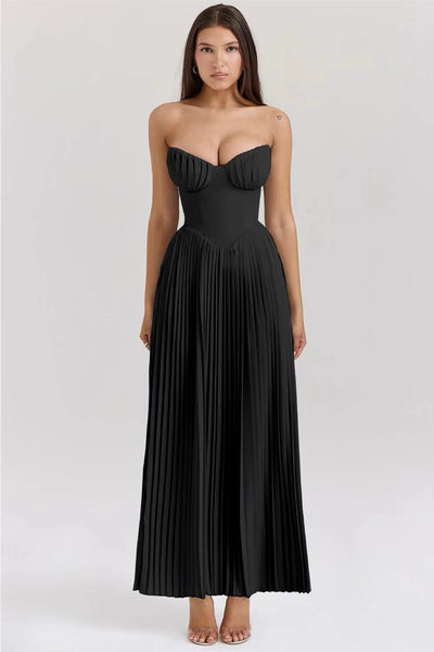 Strapless Pleated Maxi Dress - Sculpted Sweetheart Bodice