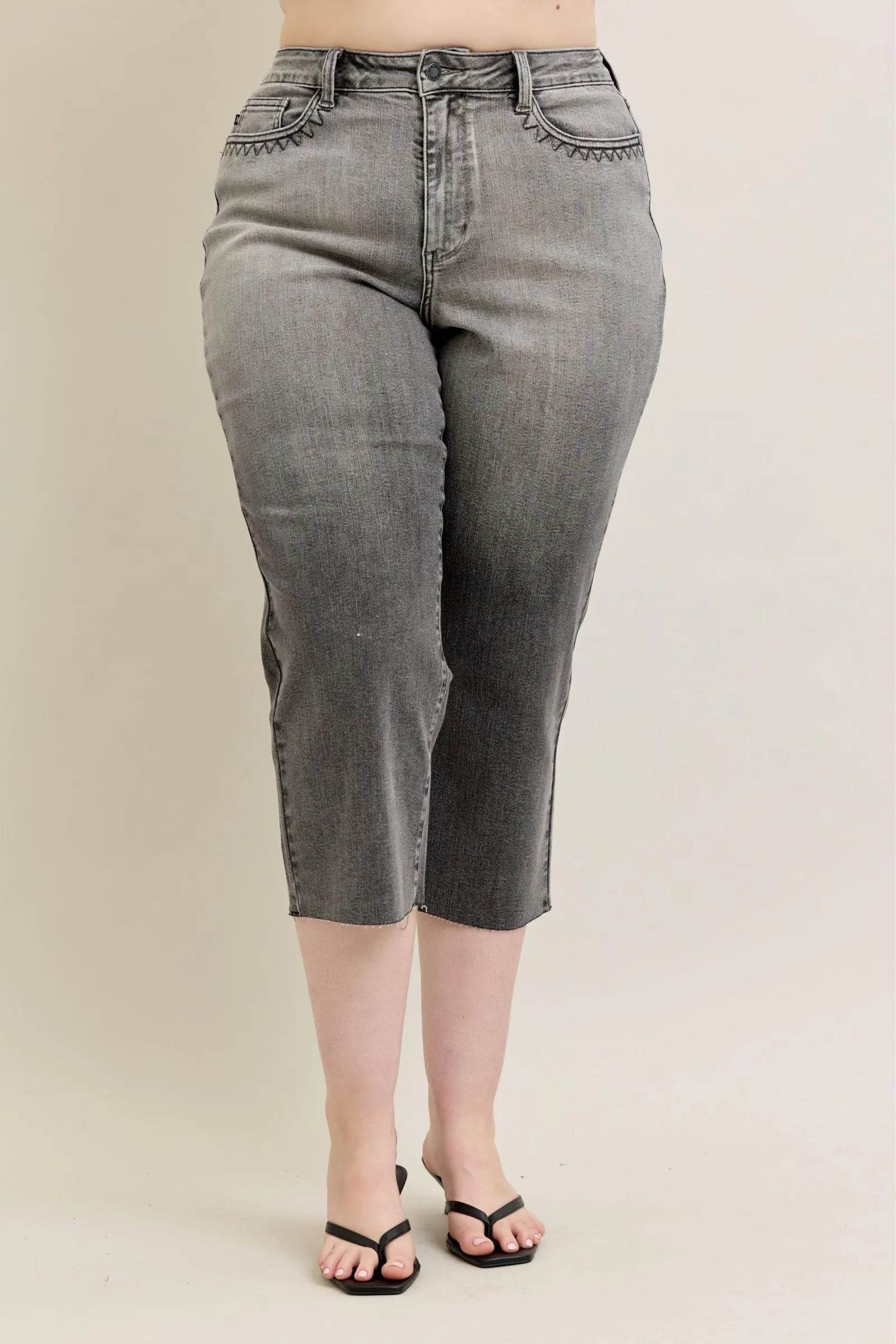 Judy Blue Full Size Wide Leg Capris Jeans Plus Size - Fashions Envy